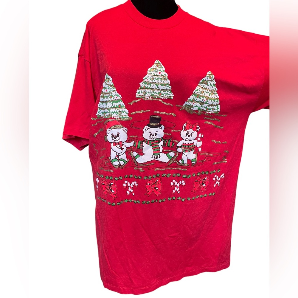 College Ware USA Vintage 90s Red Holiday Festive Christmas Novelty T Shirt Dress